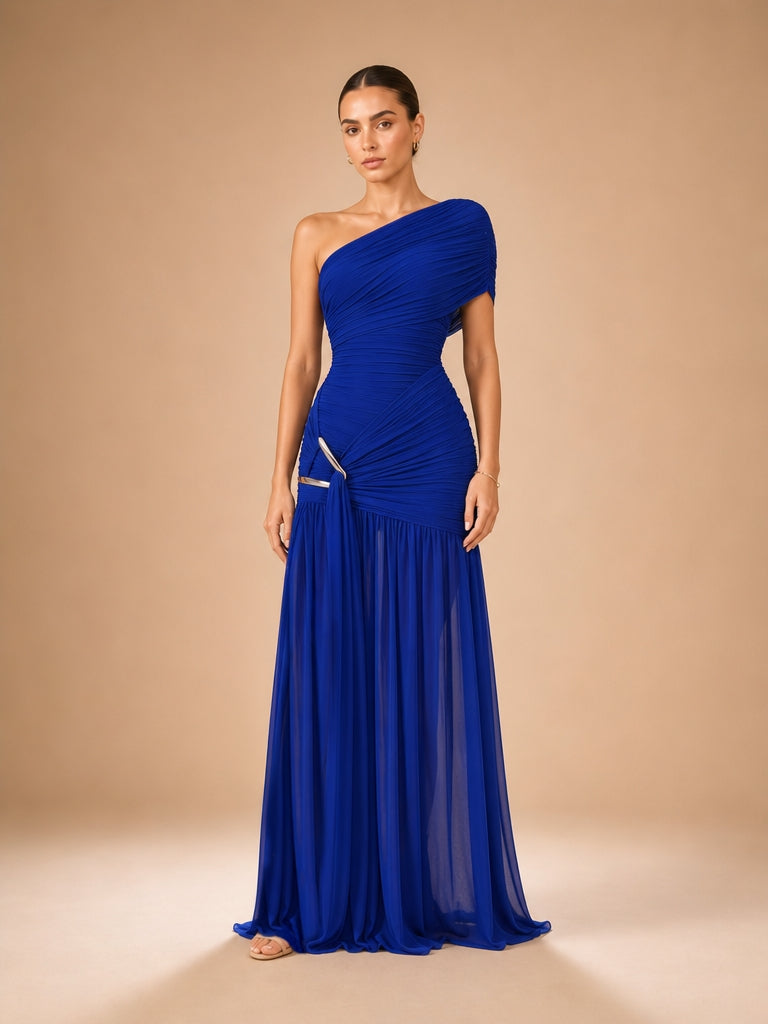 Vestido asimétrico de tul stretch Maisie