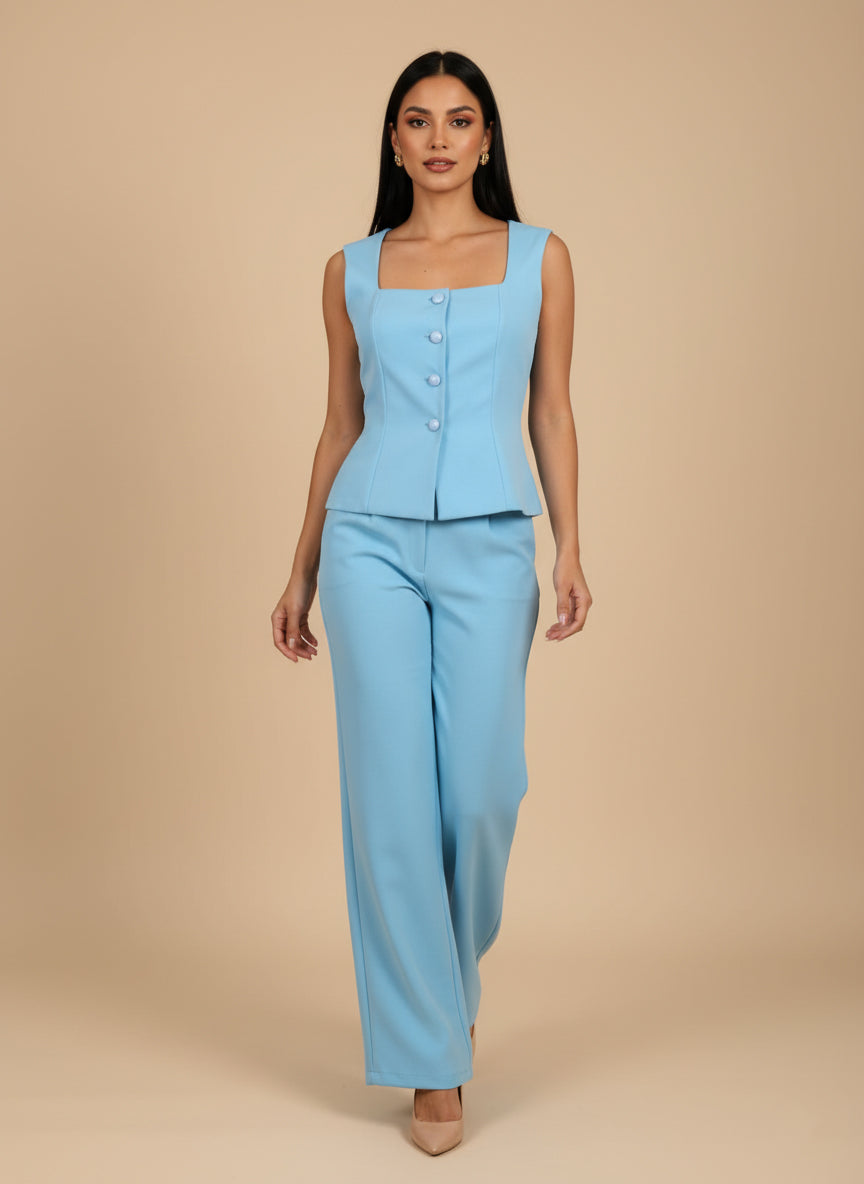 Conjunto de blusa escote cuadrado y pantalón