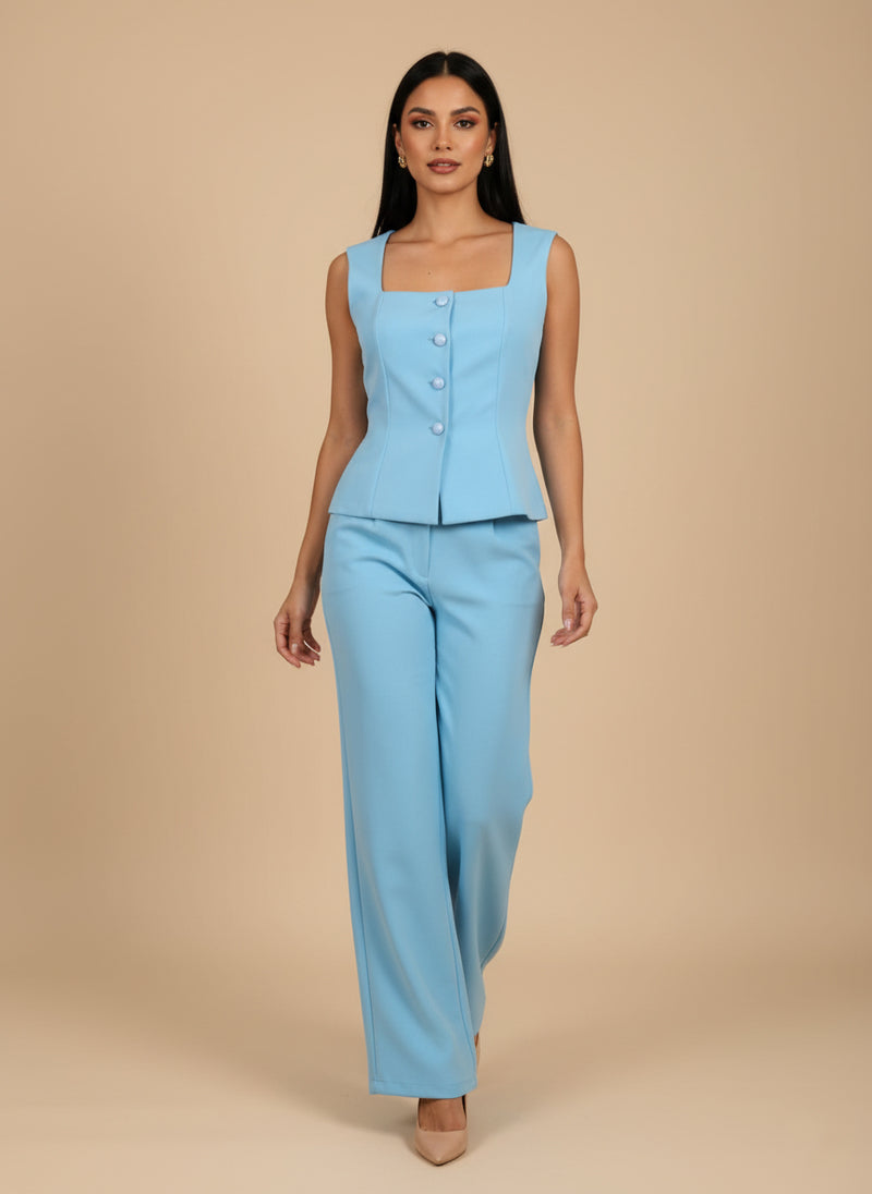 Conjunto de blusa escote cuadrado y pantalón