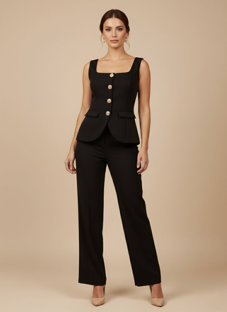 Conjunto de blusa escote cuadrado y pantalón