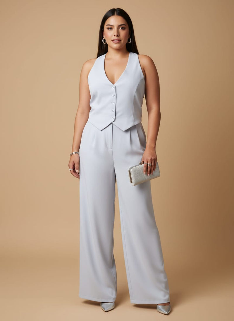 Conjunto de chaleco estilo halter y pantalón