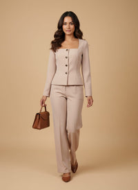 Conjunto de blusa escote cuadrado de manga larga y pantalón