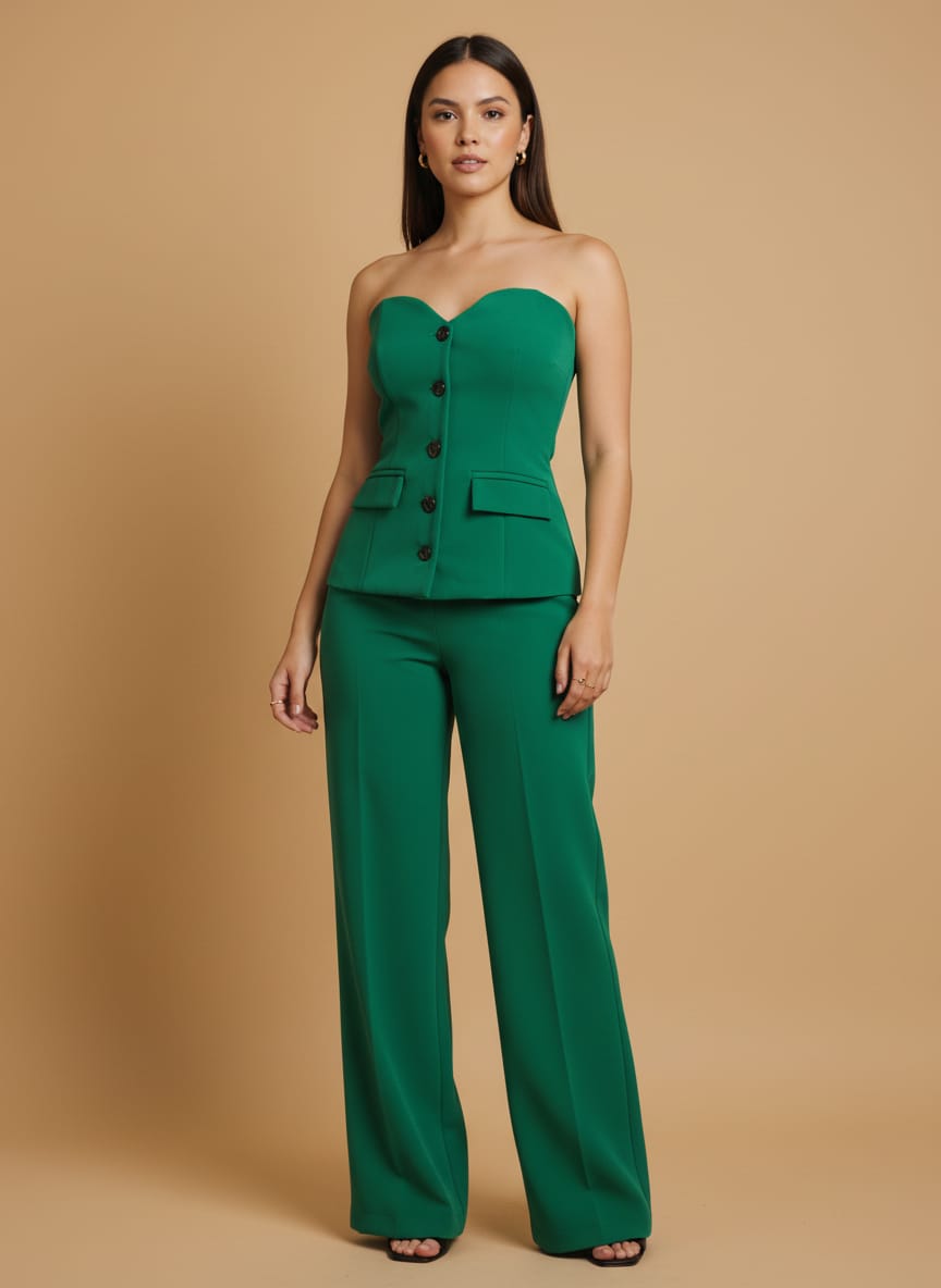 Conjunto de top strapless y pantalón