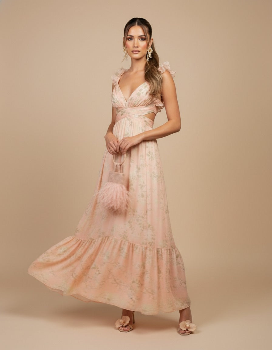 Vestido floral con escarolas Giselle