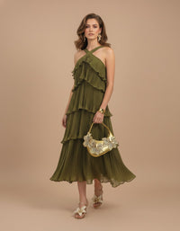 Vestido halter con olanes Mila