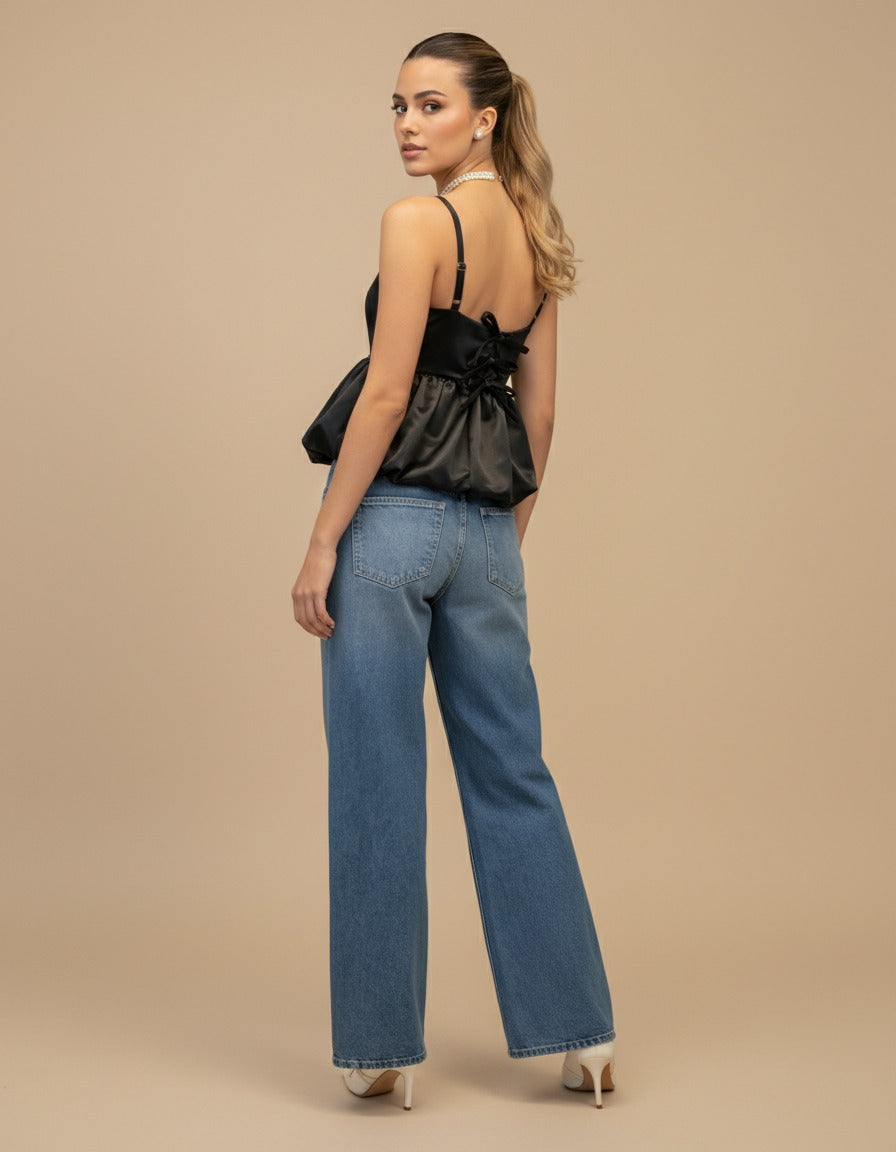 Blusa globo de raso Elodie