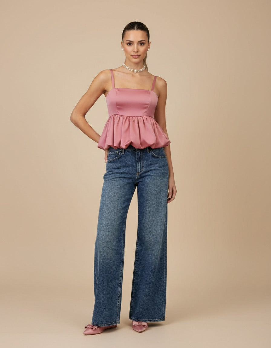 Blusa globo de raso Elodie