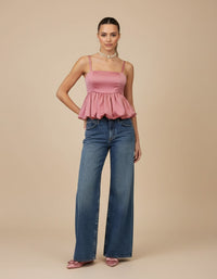 Blusa globo de raso Elodie