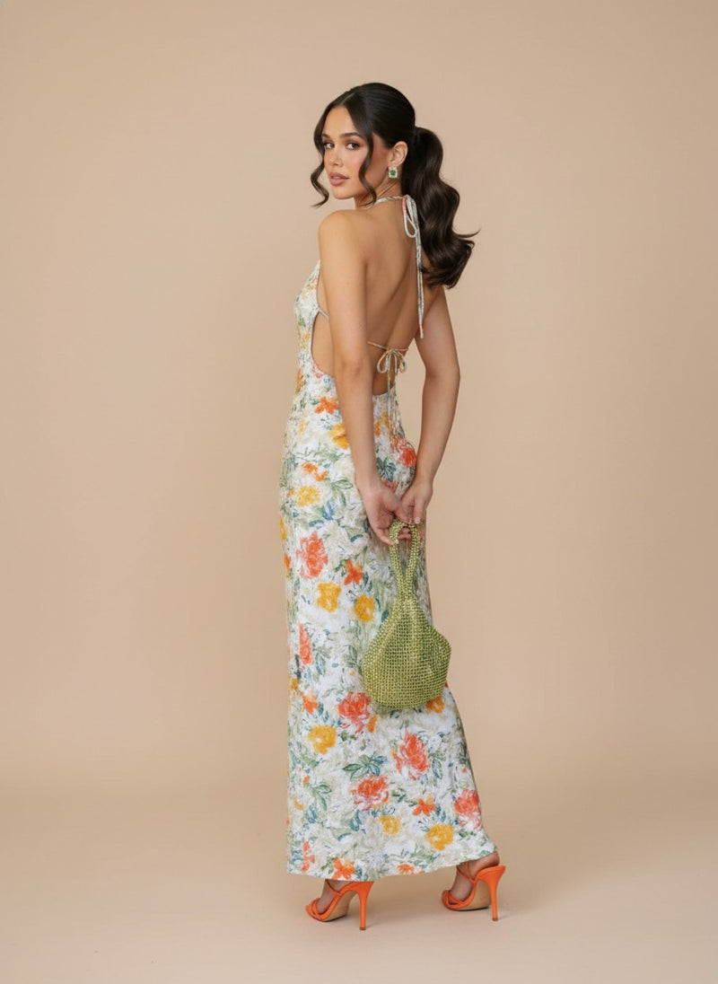 Vestido estampado sin espalada Catalina