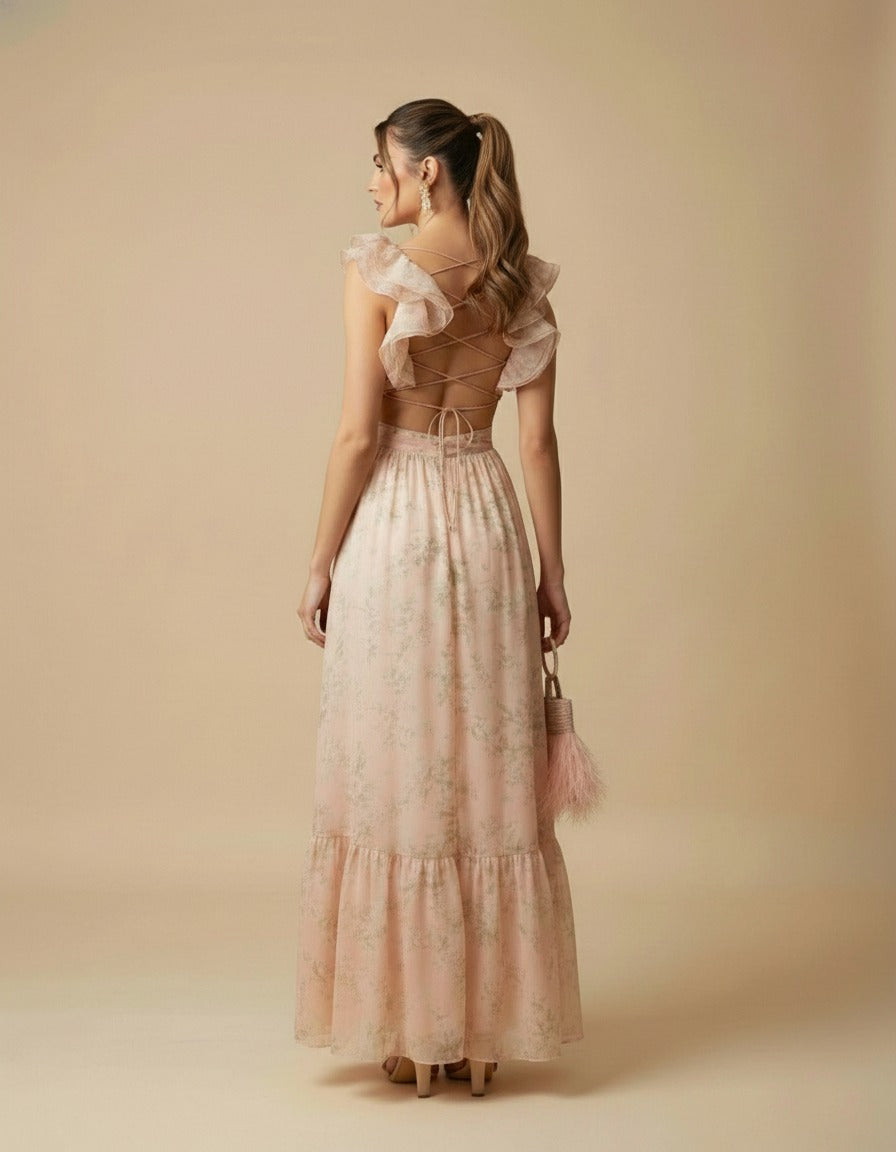 Vestido floral con escarolas Giselle