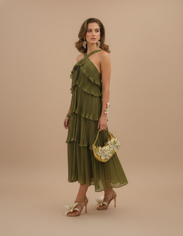 Vestido halter con olanes Mila