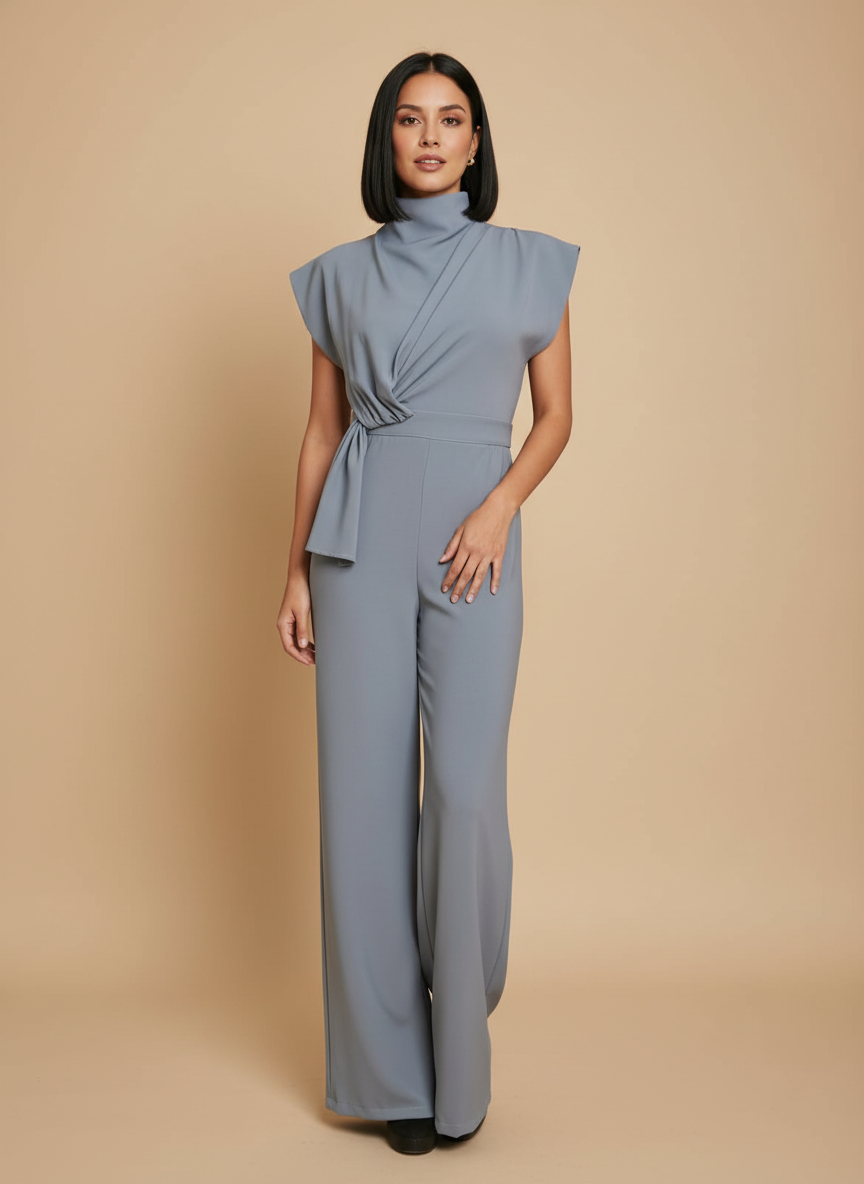 Jumpsuit de cuello alto con drapeado