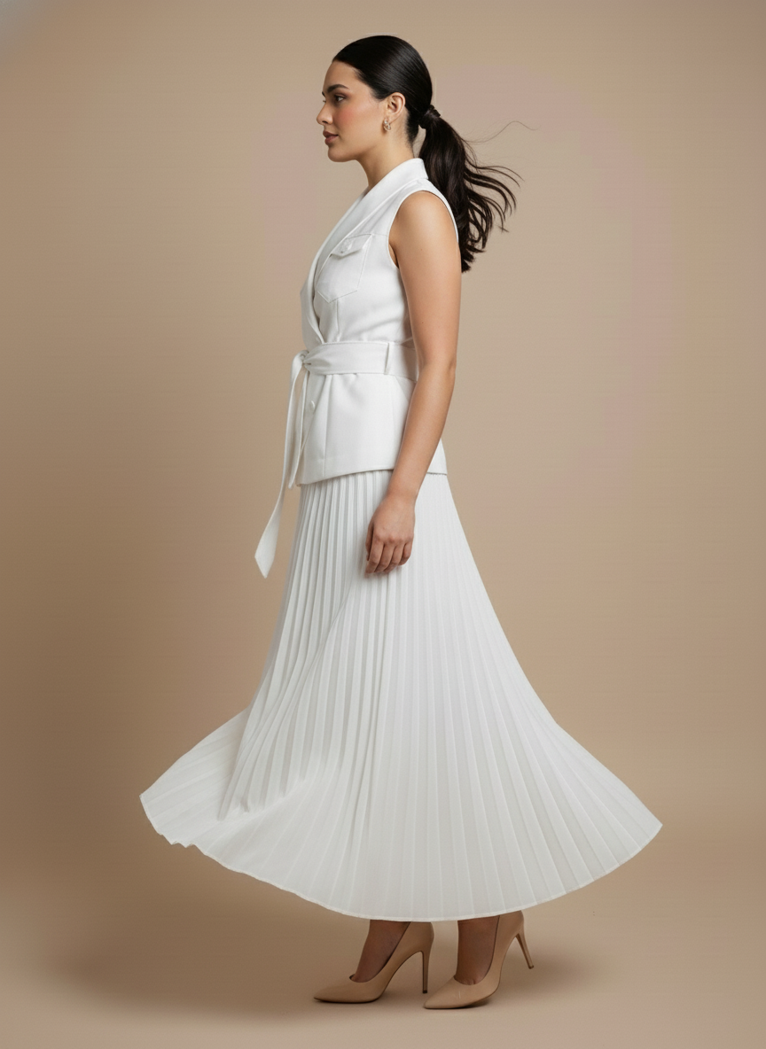 Conjunto de falda midi y chaleco Sofia