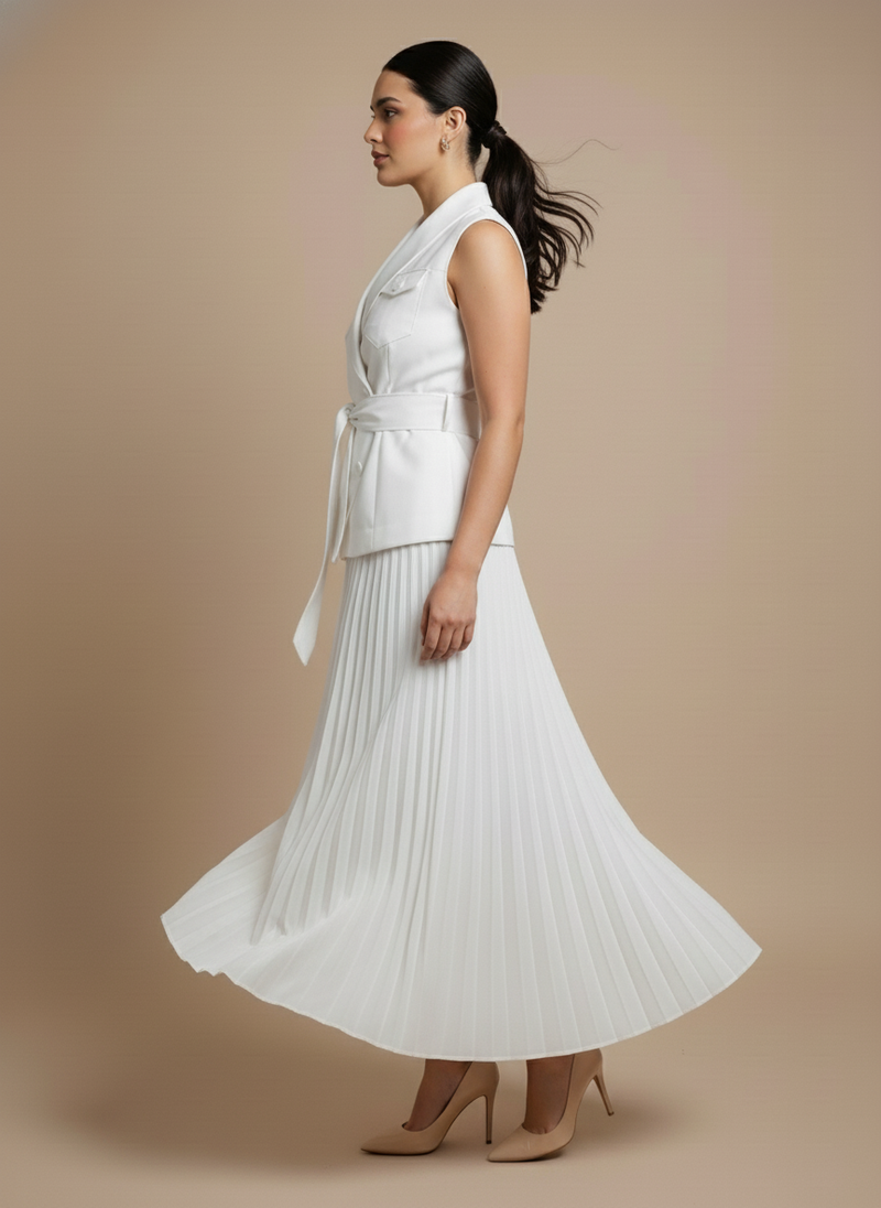 Conjunto de falda midi y chaleco Sofia