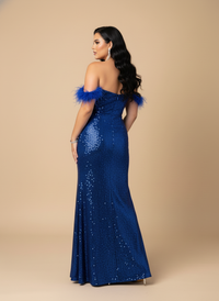 Vestido de lentejuela con plumas Iridesa