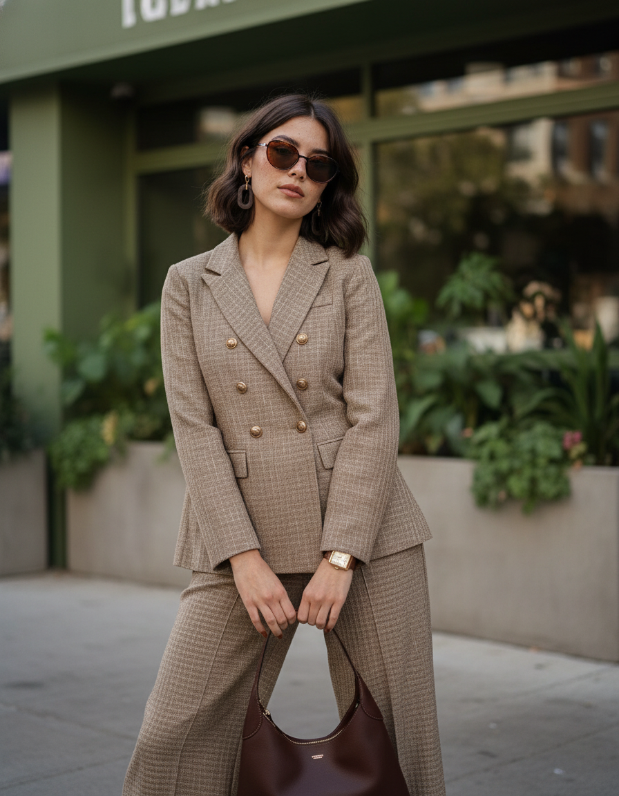 Conjunto de blazer y pantalón de tweed