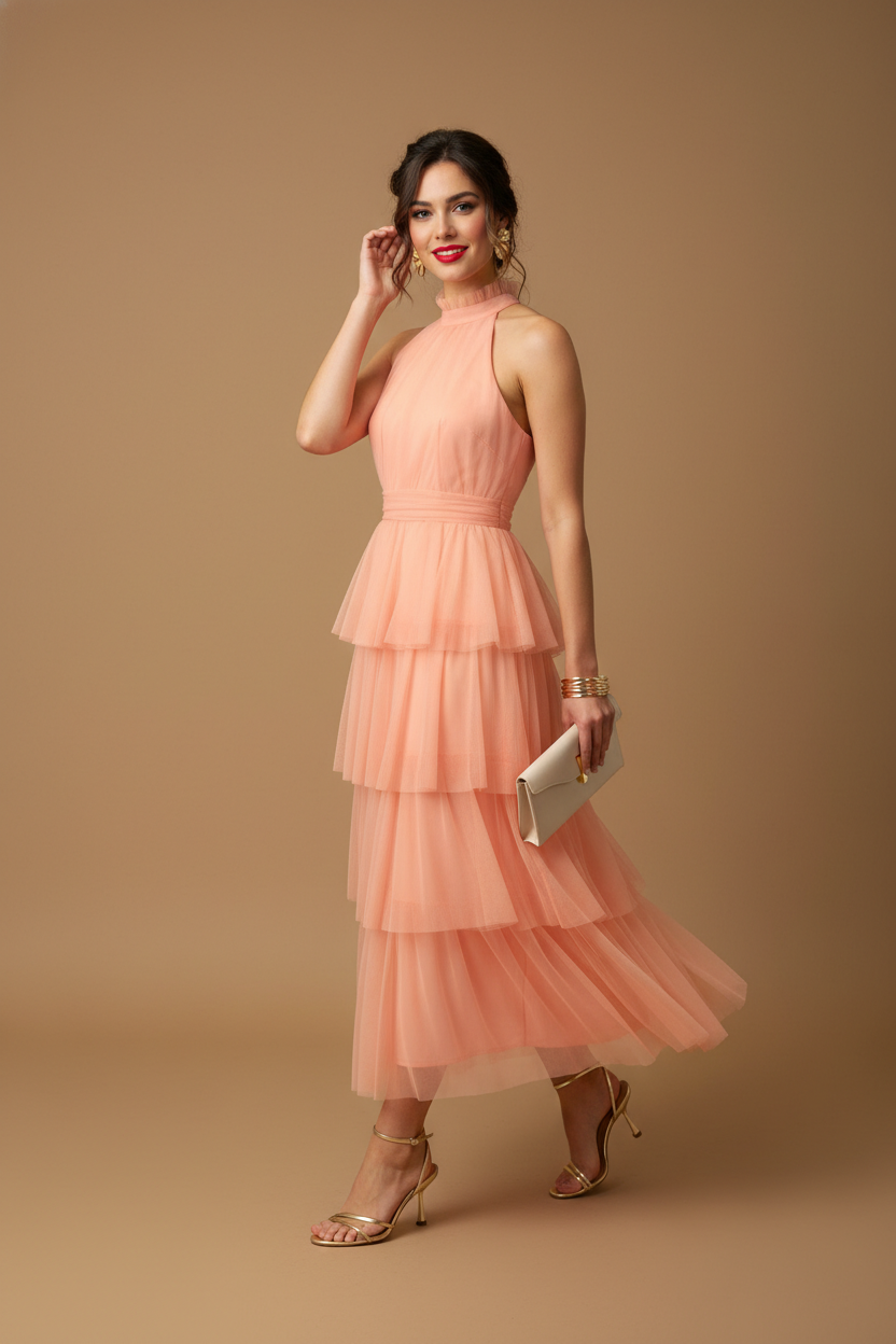 Vestido de tul con capas Florence