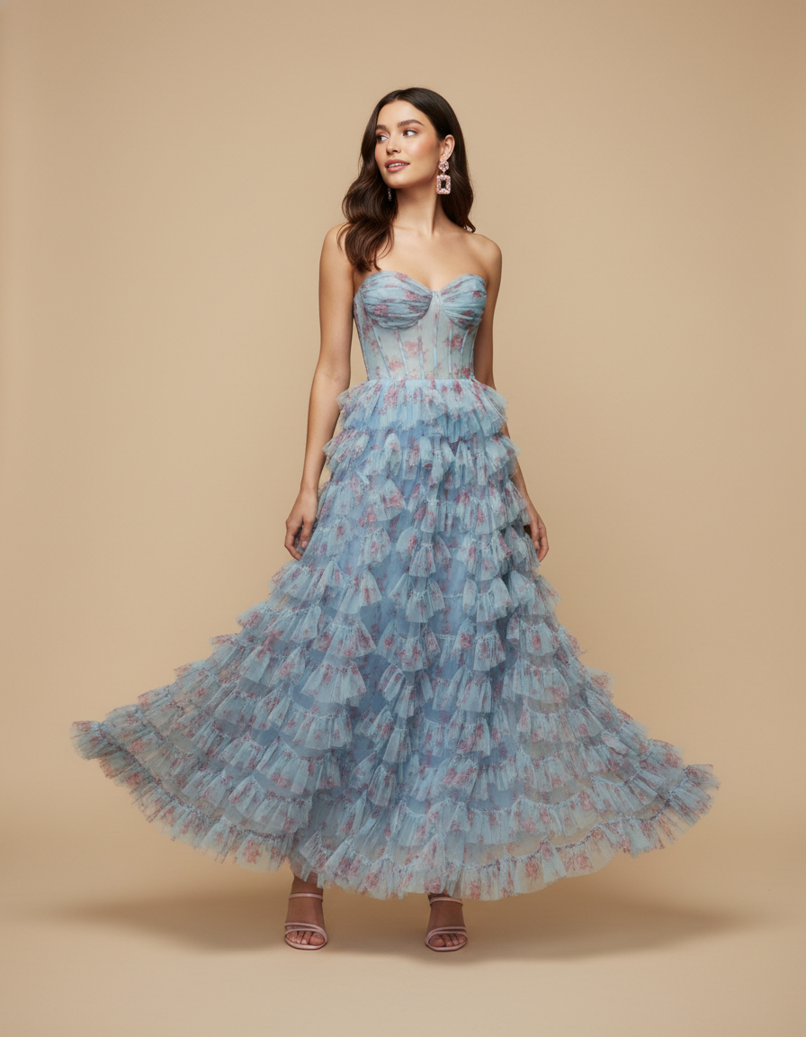 Vestido corset de tul floral Bloom