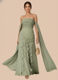 Vestido de mangas y escarolas Luciana