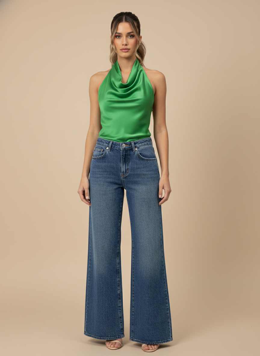 Blusa satín halter Amelia