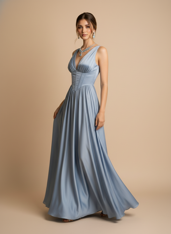 Vestido escote en v Celeste