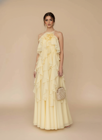 Vestido halter de escarolas Mariel