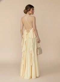 Vestido halter de escarolas Mariel