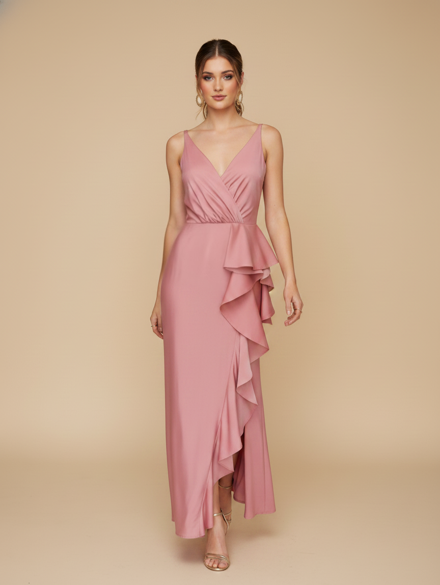 Vestido cruzado con escarola Madison