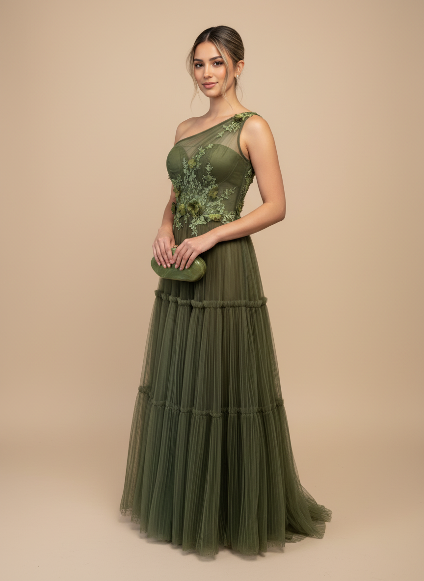 Vestido de un hombro de tul Ivy