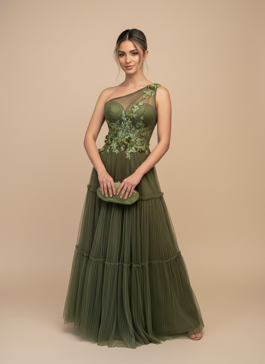 Vestido de un hombro de tul Ivy