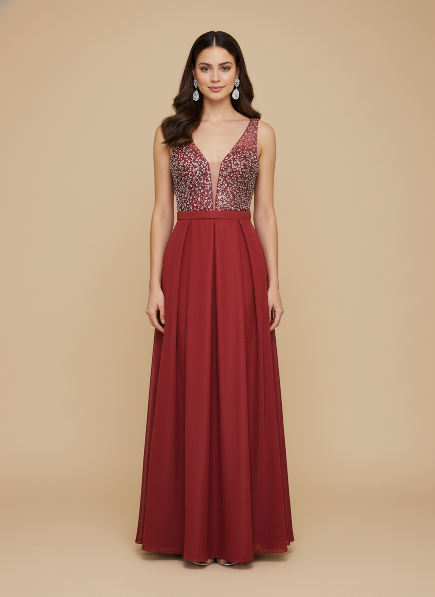 Vestido escote en V bordado Maia