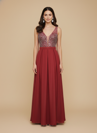 Vestido escote en V bordado Maia