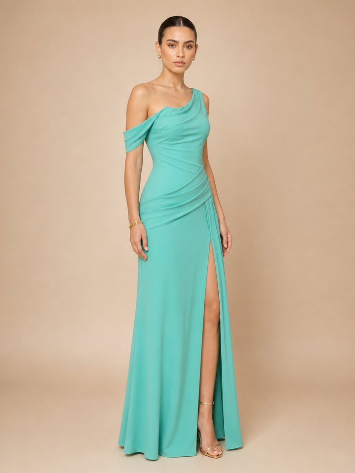 Vestido asimétrico con drapeado Isabella