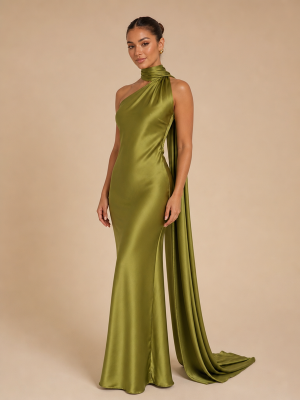 Vestido de un hombro con estola
