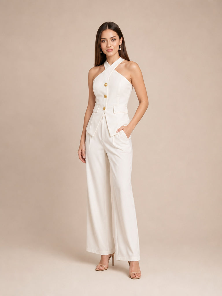 Conjunto de blusa halter y pantalón