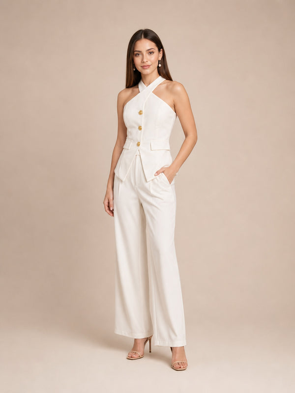 Conjunto de blusa halter y pantalón
