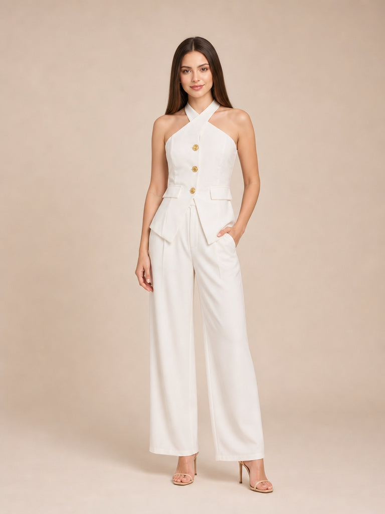 Conjunto de blusa halter y pantalón