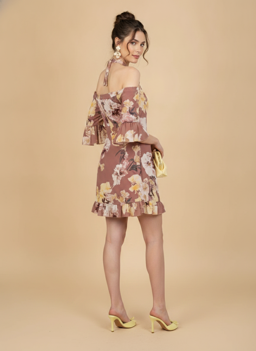 Vestido de flores halter con mangas Mabel