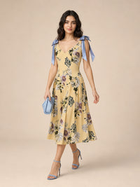 Vestido de flores midi con moños Elsie