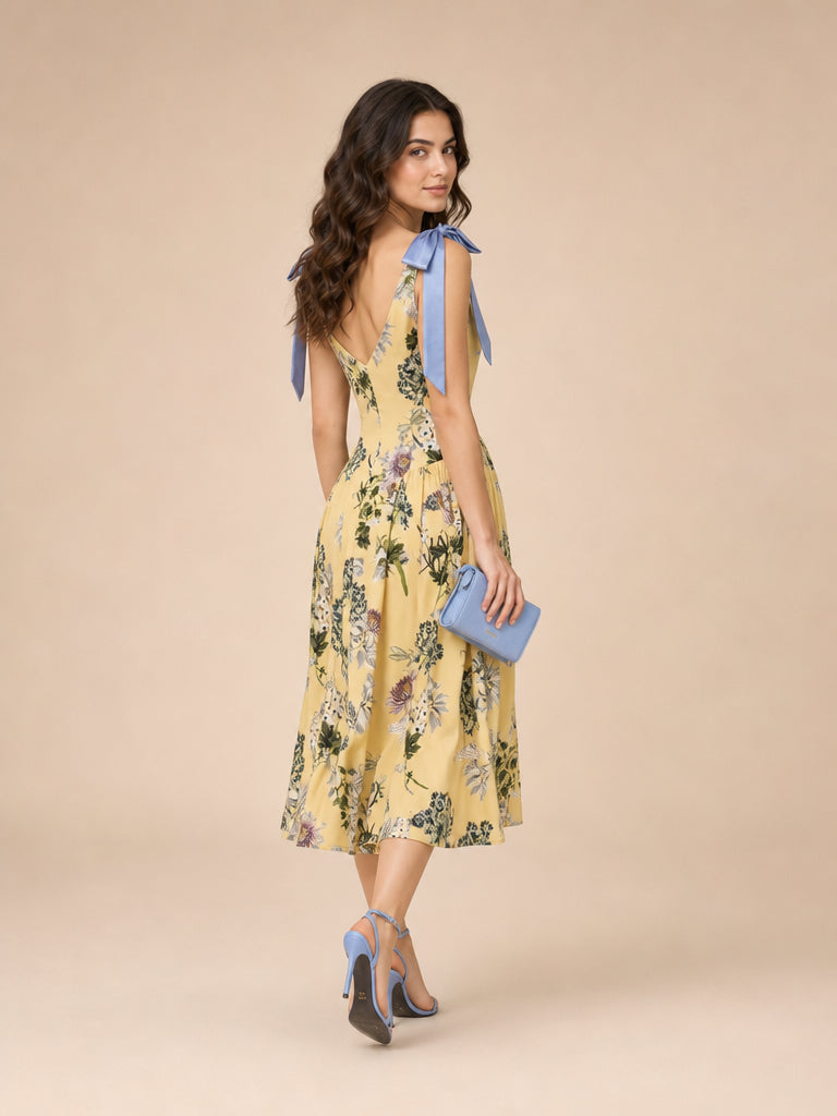 Vestido de flores midi con moños Elsie