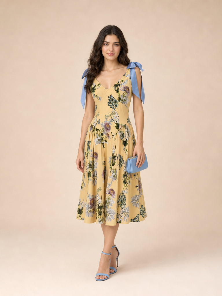 Vestido de flores midi con moños Elsie