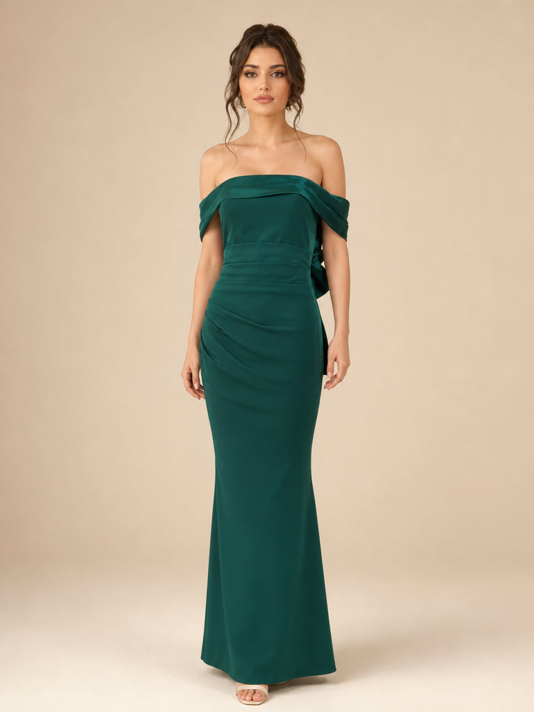 Vestido off shoulder con moño