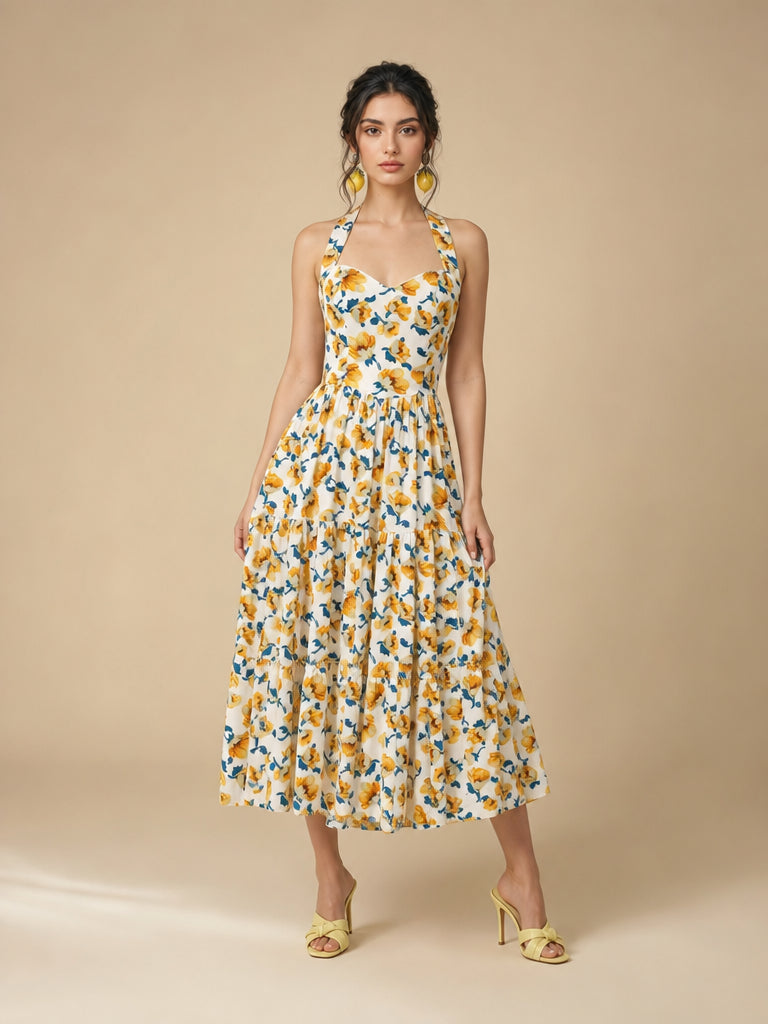 Vestido halter de flores Amalfina