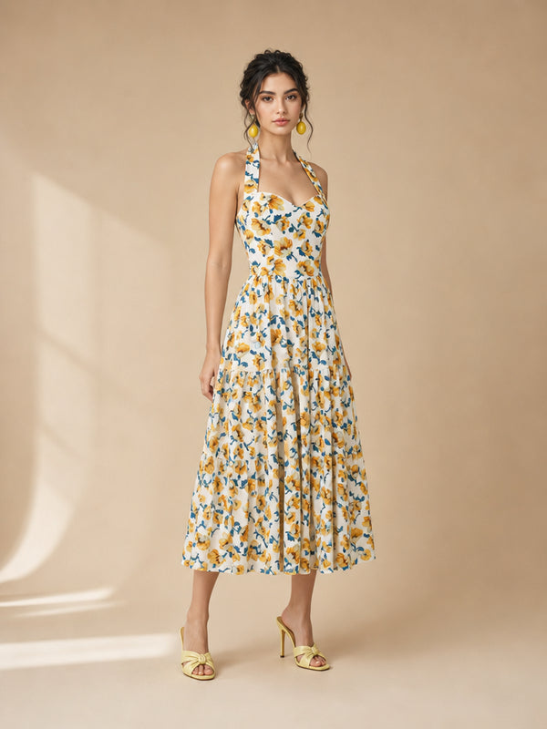 Vestido halter de flores Amalfina