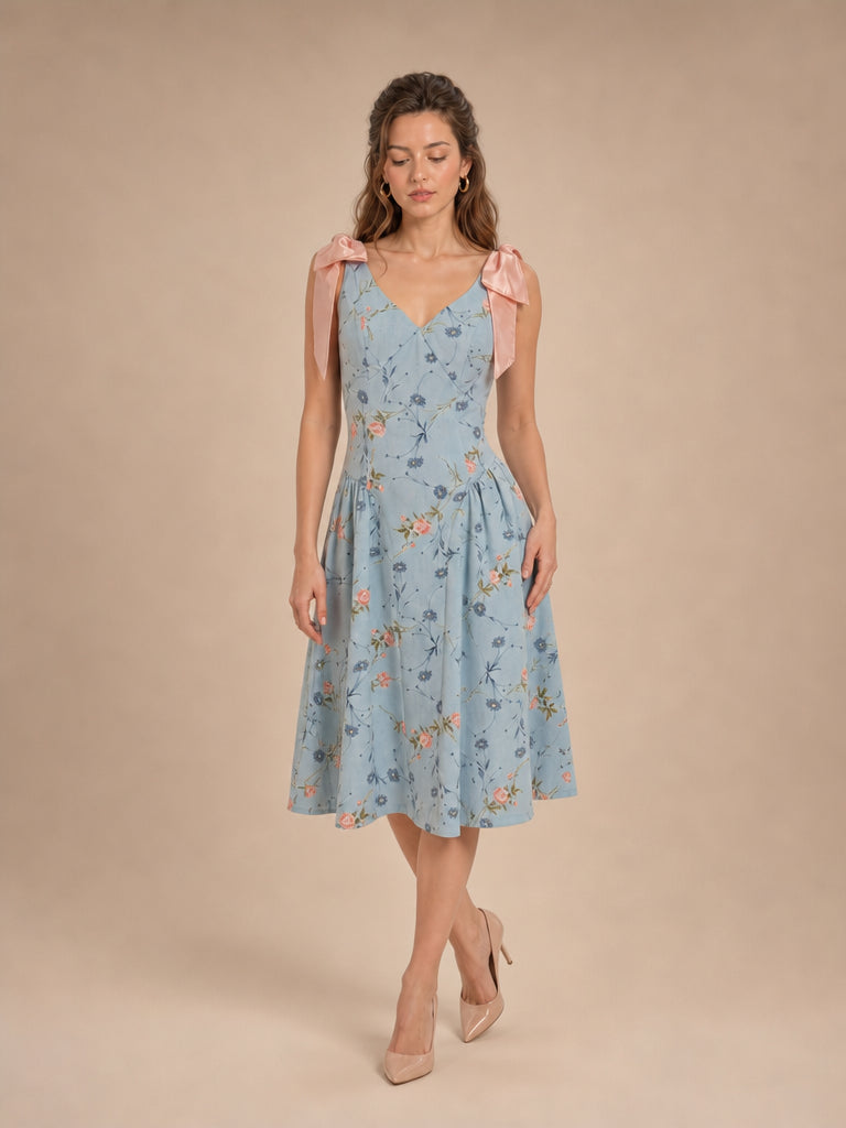 Vestido de flores midi con moños Elsie