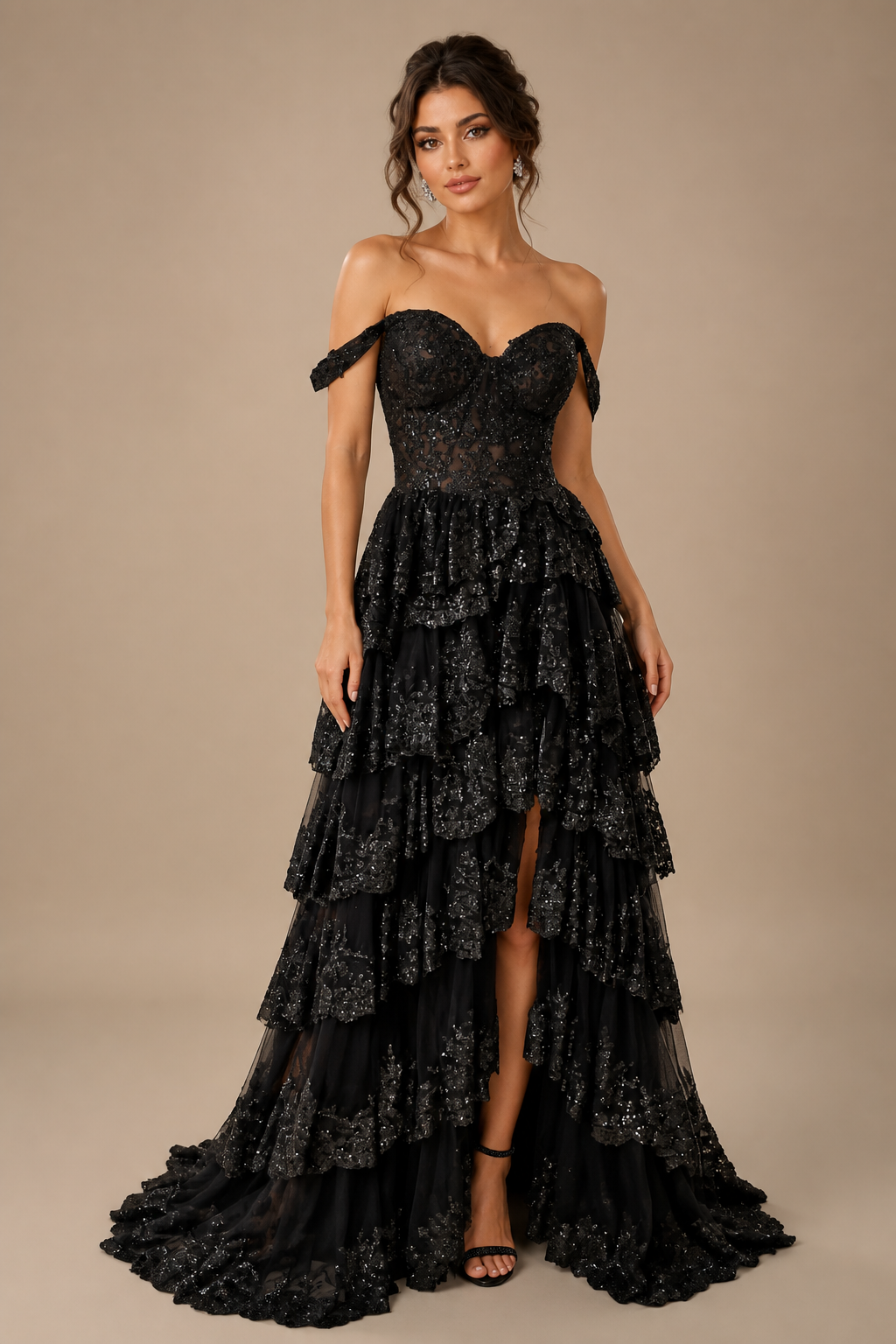 Vestido brilloso de olanes Portia
