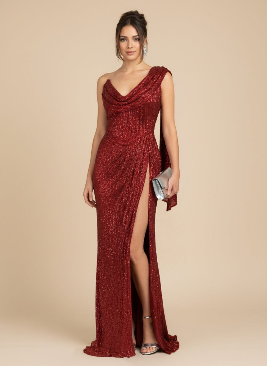 Vestido de un hombro de lentejuelas Celine