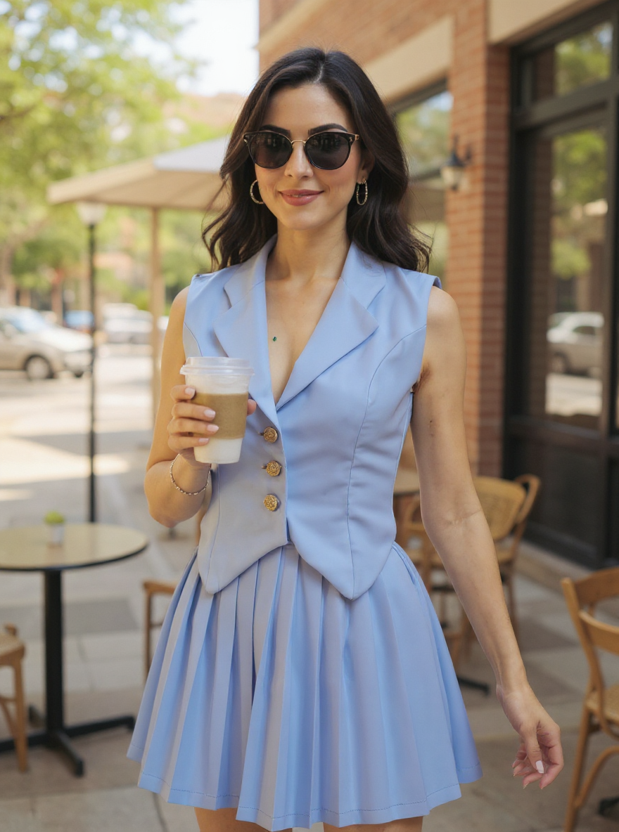 Conjunto falda tablas con chaleco Abea