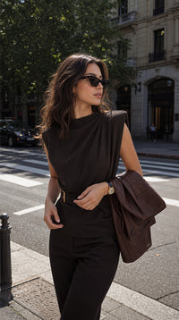 Conjunto de blusa con manga corta y pantalón