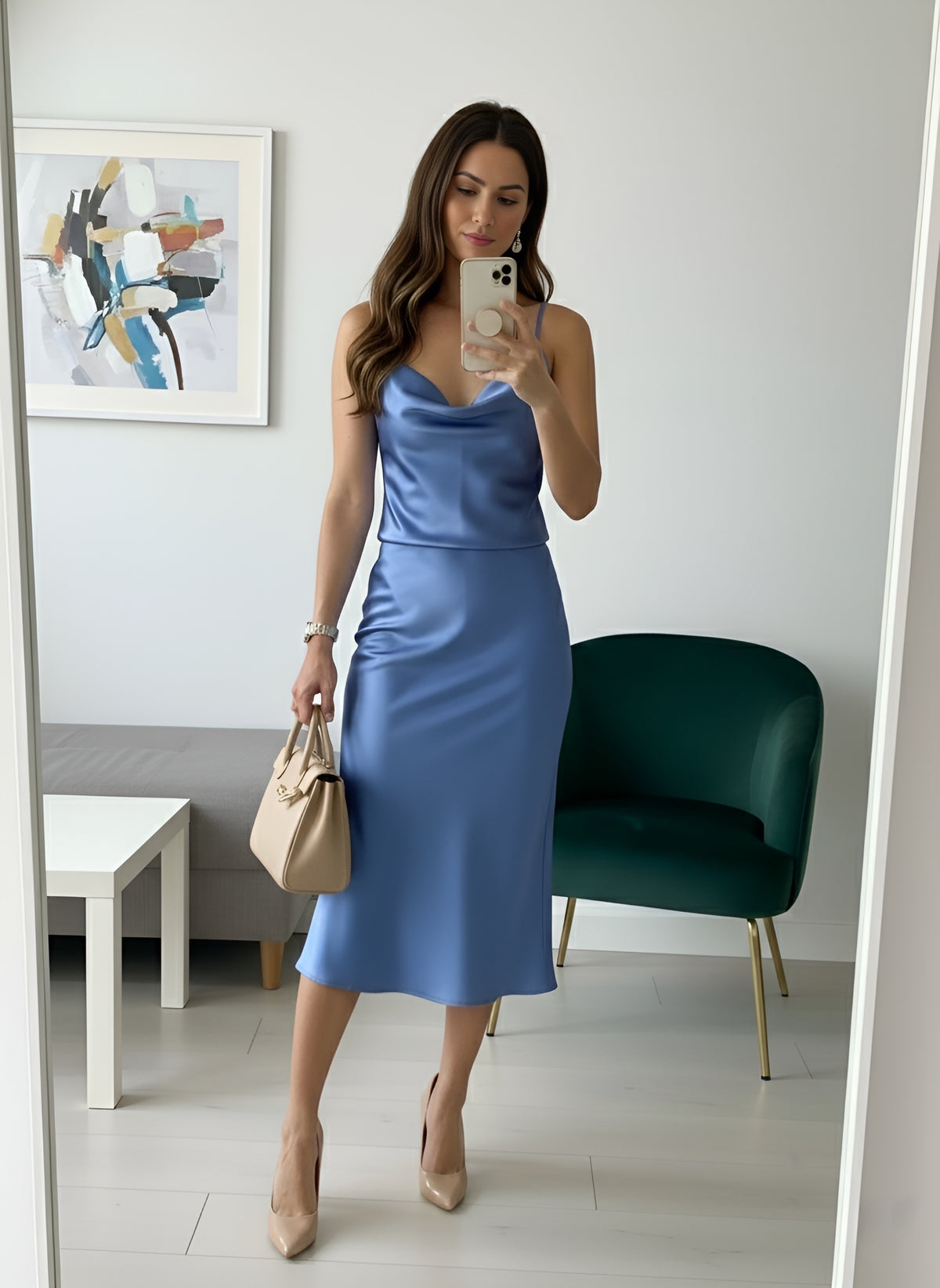 Conjunto de falda y blusa satín Sarahí